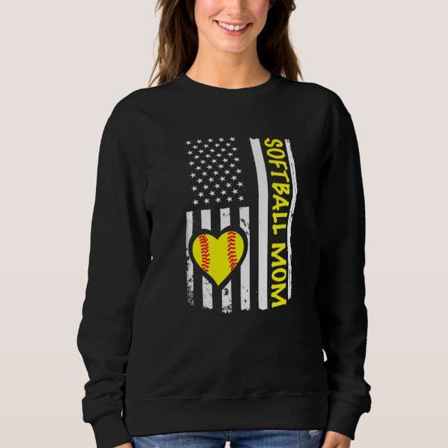 Camiseta Softball Mom USA Flag Heart   (Frente)