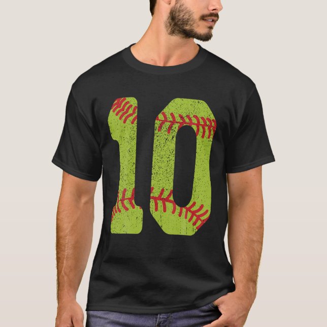 Camiseta Softball Número 10 Dez 10A Jogada De Softball De A (Frente)