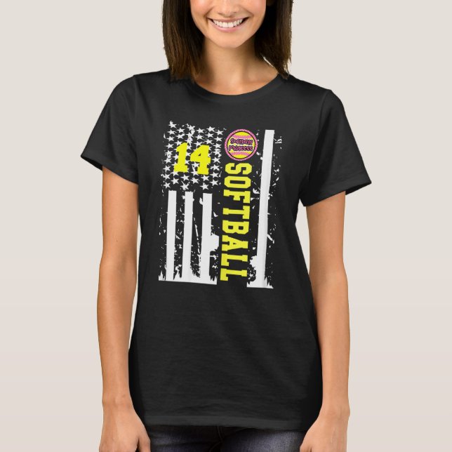 Camiseta Softball Número 14 Fouradolescjersey Tee Number Us (Frente)