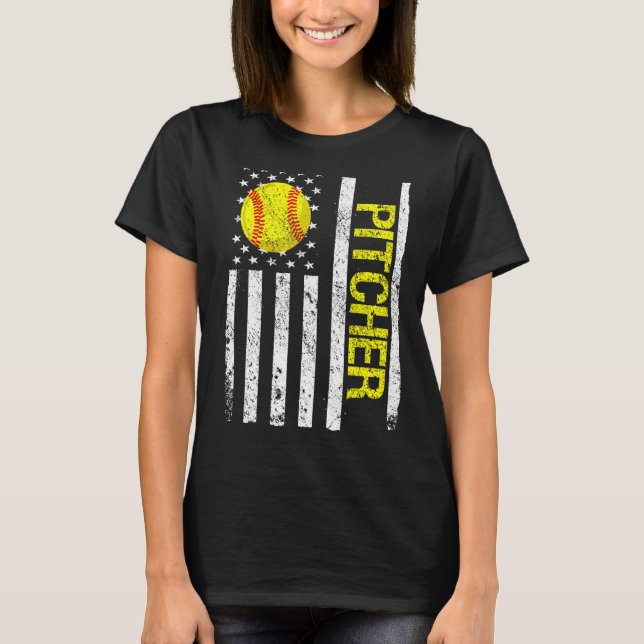 Camiseta Softball Pitcher USA Flag (Frente)