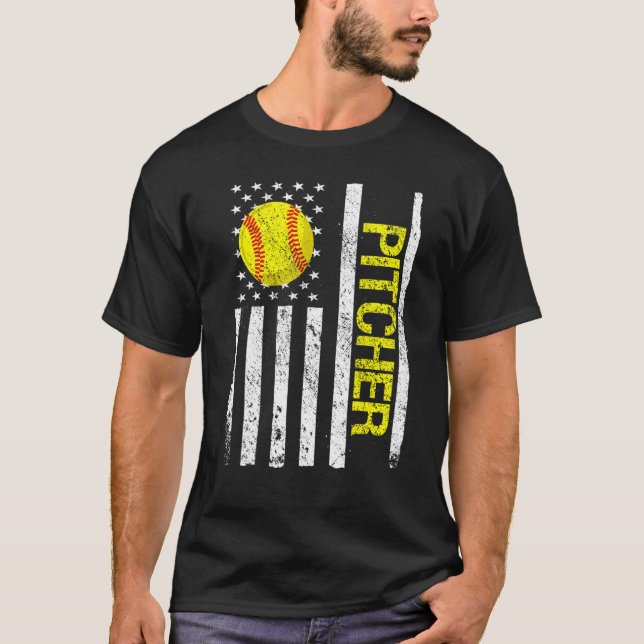 Camiseta Softball Pitcher USA Flag (Frente)