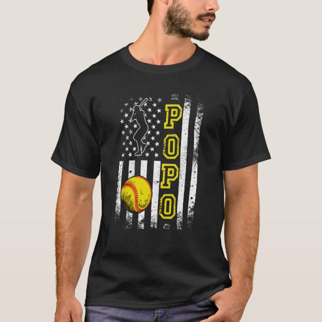 Camiseta Softball Popo American Flag Vintage Softball (Frente)