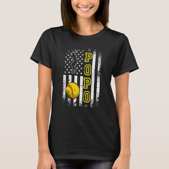 Camiseta Softball Popo American Flag Vintage Softball (Frente)
