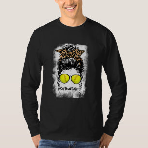 Camiseta Softball Sangrento Mãe Vida Leopardo Mensagem Para