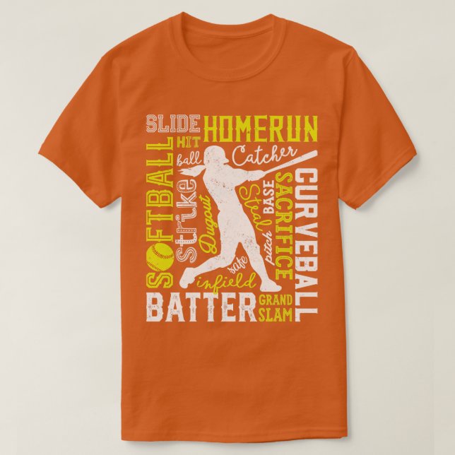 Camiseta Softball Typografia para Homens Mulheres G (Frente do Design)