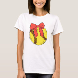 Camiseta Softbol Cute com Design Coquette de Laço Vermelho