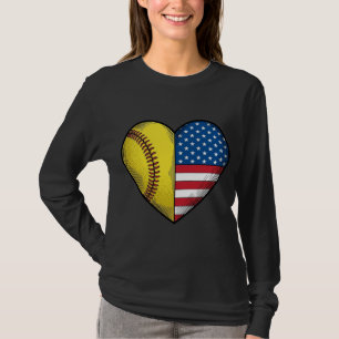 Camiseta Softbol EUA Bandeira Coração Design Vetorial Vinta