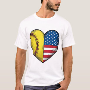 Camiseta Softbol EUA Bandeira Coração Design Vetorial Vinta