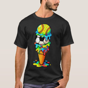 Camiseta Softbol Futebol Sorvete Gotejamento Colorido Verão