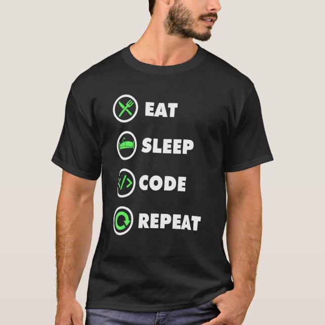 Camiseta Software Developer Computer Coder Eat Sleep Code R (Frente)