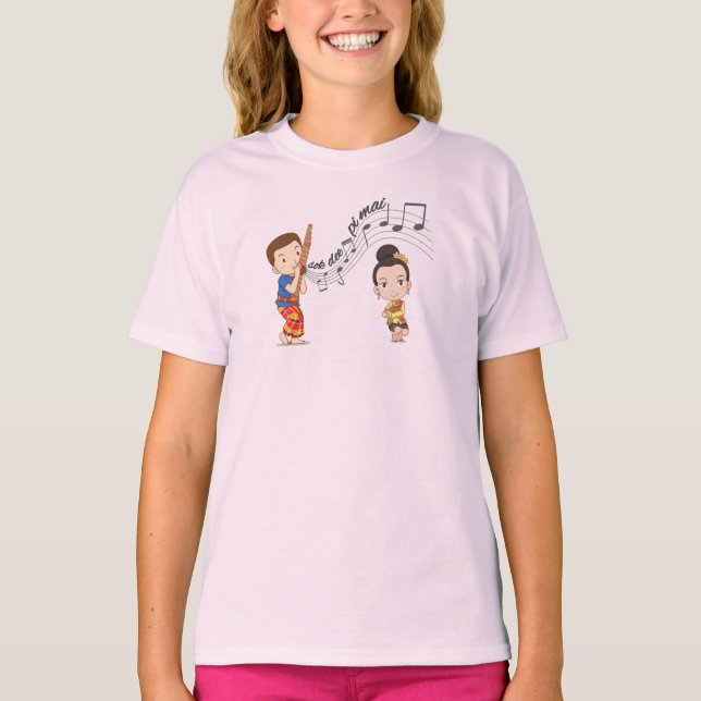 Camiseta Sok Dee Pi Mai (Feliz Ano Novo Lao) Meninas" (Frente)