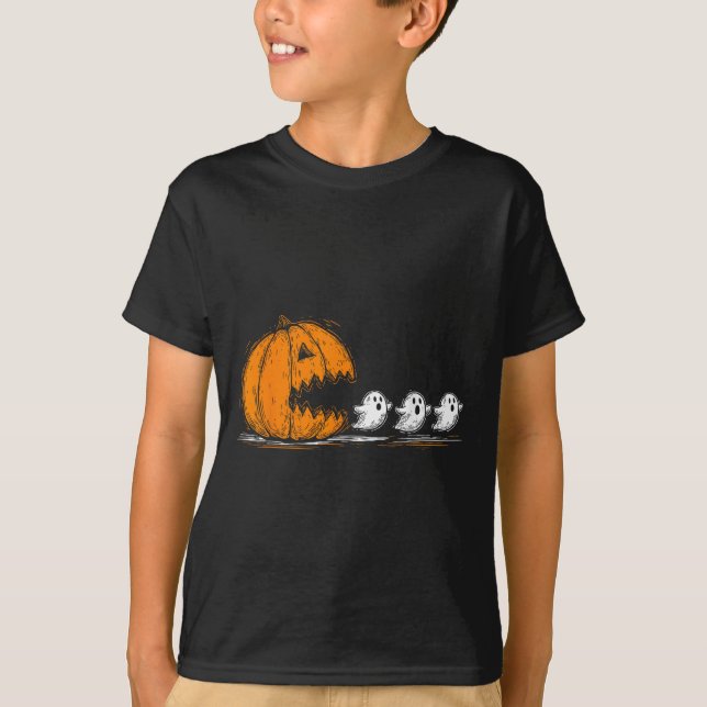 Camiseta Soky Pumpkin perseguindo fantasmas bonitos no Hall (Frente)