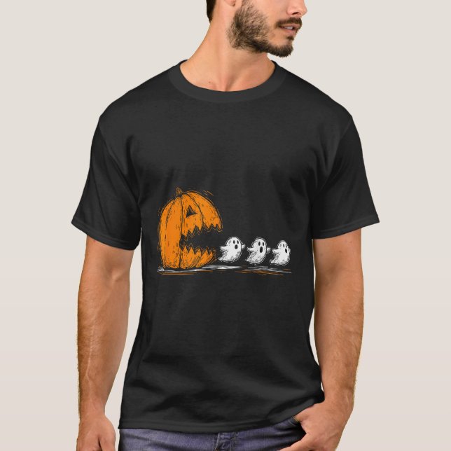 Camiseta Soky Pumpkin perseguindo fantasmas bonitos no Hall (Frente)