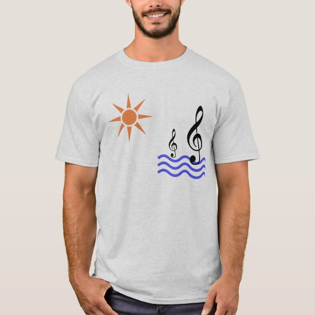 Camiseta sol, água e nota musical (Frente)