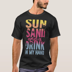 Camiseta Sol Areia E Uma Bebida Nas Minhas Férias De Verão