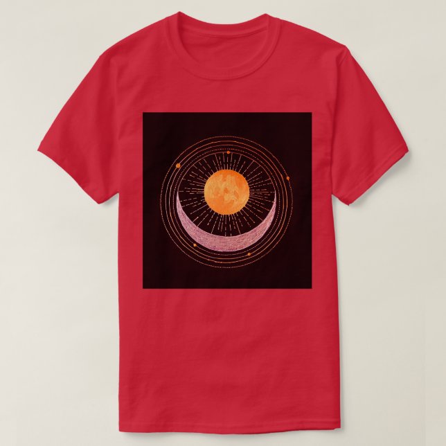 Camiseta Sol e lua crescente ouro prateado a preto (Frente do Design)