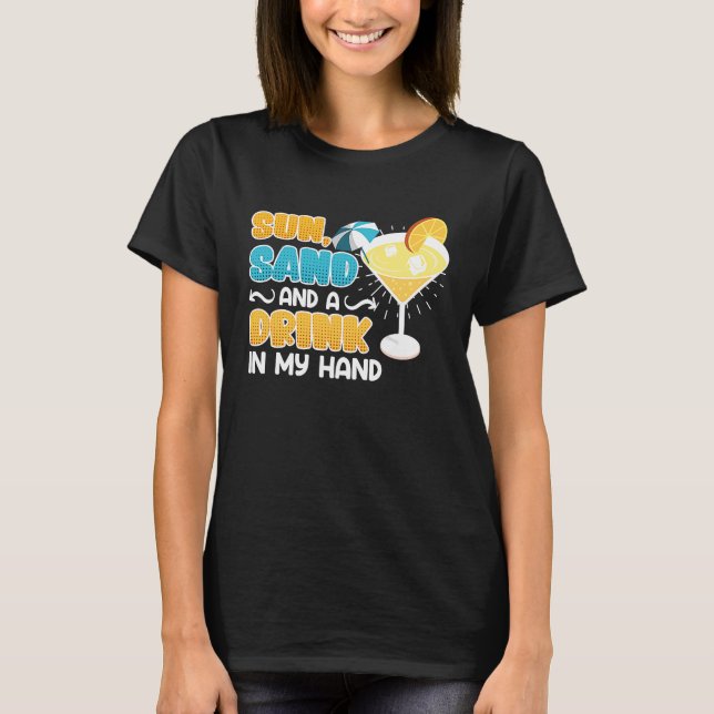 Camiseta Sol e uma bebida na festa de férias (Frente)