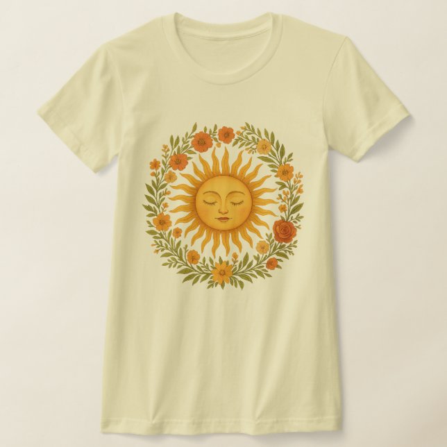 Camiseta Sol Espiritual Boho | Roupas de Hippie Celestial c (Postura )