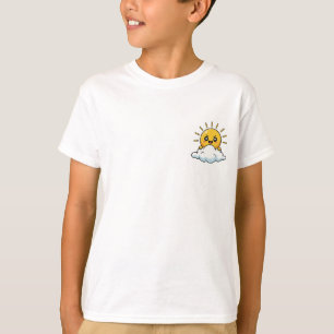 Camiseta Sol Feliz Brillante Espiando Atrás da Nuvem Crianç