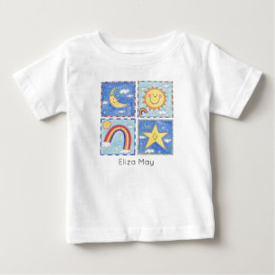 Camiseta Sol, Lua, Estrela e Arco-íris Personalizados Feliz