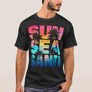 Camiseta Sol Mar Areia Férias na Praia Vibrações de Verão F