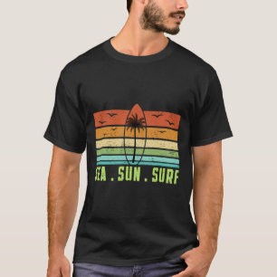Camiseta Sol Mar Surf Retro Praia Prancha de Surf 70s Vinta