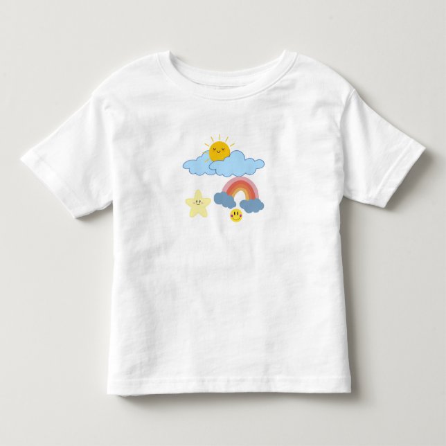 Camiseta "Sol, Nuvens e Diversão com Arco-íris" (Frente)