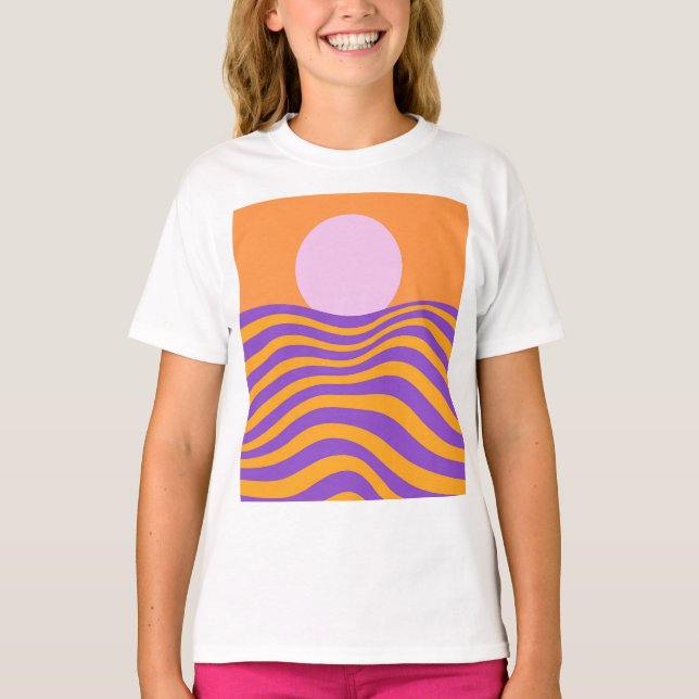 Camiseta Sol psicodélico e ondas ondulantes1 (Frente)