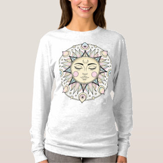 Camiseta Sol Radiante Boho com Face Humana - Celeste Místic