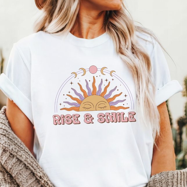 Camiseta Sol Retro Boho Rise & Smile (Criador carregado)