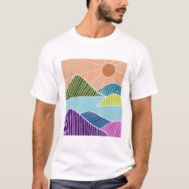 Camiseta Sol sobre um rio e paisagem montanhosa