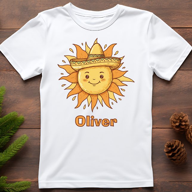 Camiseta Sol Sorridente com Sombrero - Doodle de Festa Enso (Criador carregado)