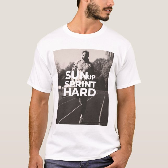 Camiseta Sol, Sprint duro manhã correndo (Frente)