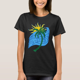 Camiseta Sol Tropical Palmeira Árvore Árvore Azul Ondas do 
