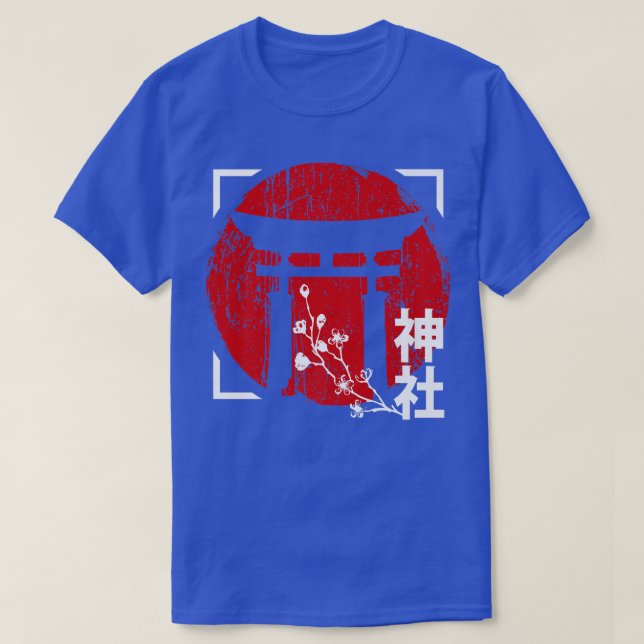 Camiseta Sol vermelho japonês com sanita e Sakura Cherry Bl (Frente do Design)