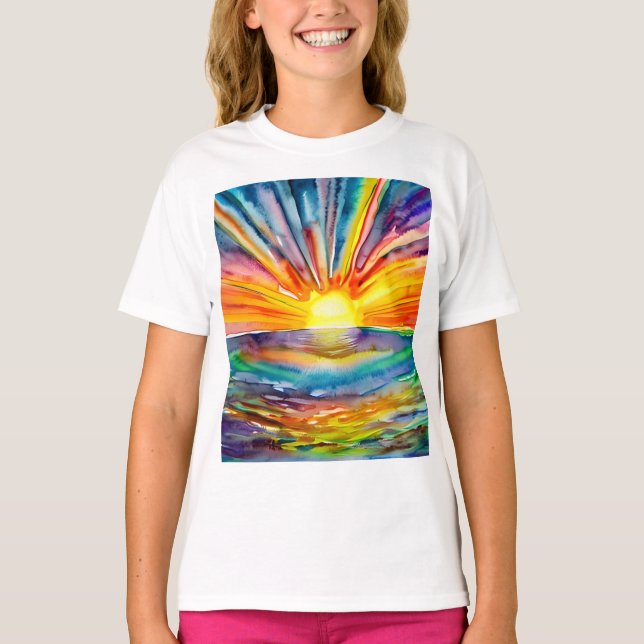 Camiseta Sol vívido sobre a Reflexão da Água (Frente)