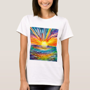 Camiseta Sol vívido sobre a Reflexão da Água Arte Digital