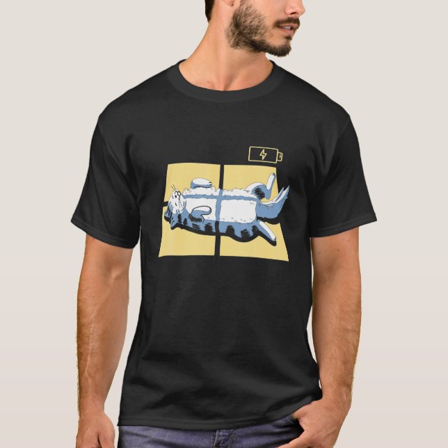 Camiseta Solar Carregando Gato Engraçado Preguiçoso Para Ga (Frente)