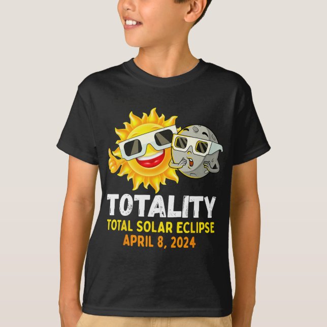 Camiseta Solar Eclipse 2024 Gles Engraçado Sun Moon Kids (Frente)