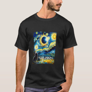 Camiseta Solar Eclipse 2024 Tshirt Cat Com Van Gogh Starry