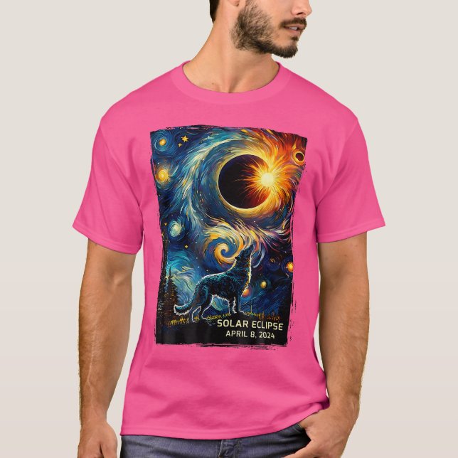 Camiseta Solar Eclipse Wolf Starry Night Wilderness (Frente)