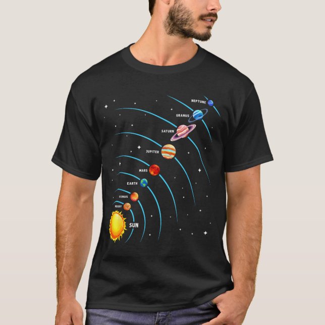 Camiseta Solar System Colorful Space Planets Educational Ki (Frente)