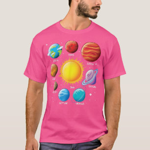 Camiseta Solar System Planet Nomes Espaços Meninos Ciência 