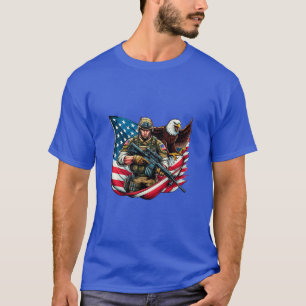 Camiseta Soldado Americano Eagle EUA Bandeira Arte Patrióti