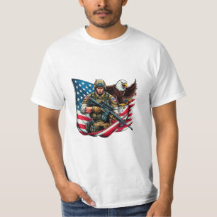 Camiseta Soldado Americano Eagle EUA Bandeira Arte Patrióti
