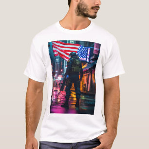 Camiseta soldado futurista - foto do homem da bandeira amer