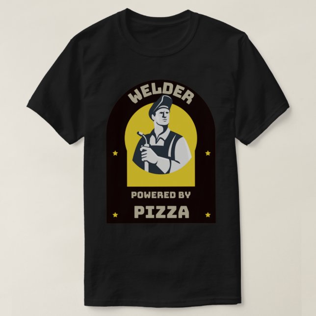 Camiseta Soldador alimentado por Pizza (Frente do Design)