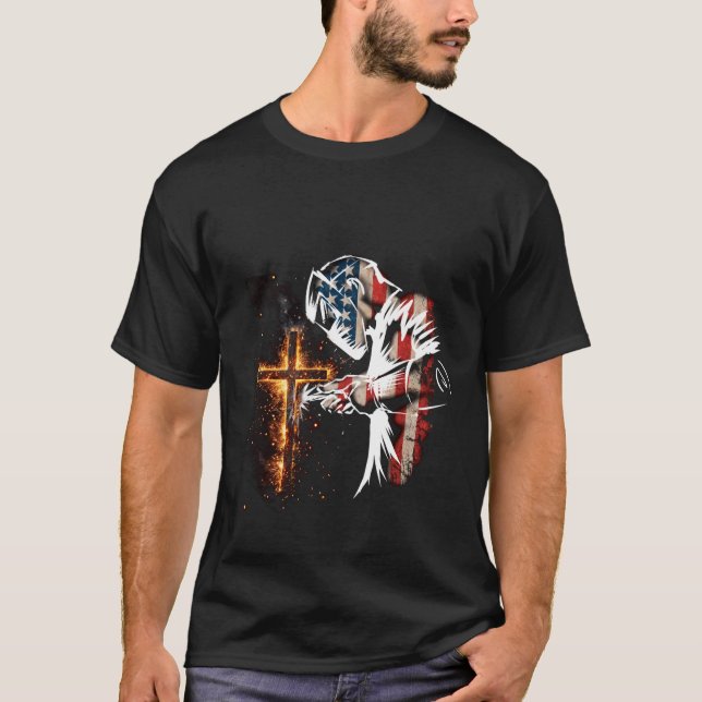 Camiseta Solder American Flag Mig Tig Soldadura Faith Cross (Frente)