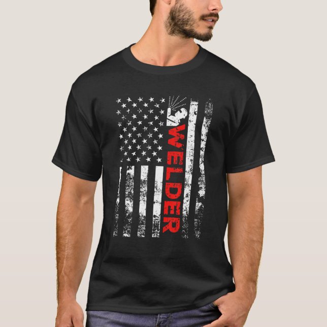 Camiseta Solder Vintage EUA - American Flag Welder (Frente)