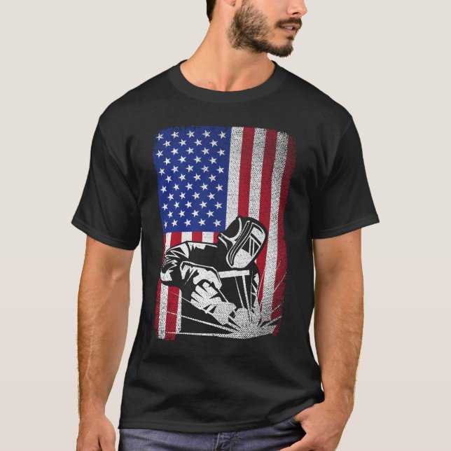 Camiseta Solder Vintage EUA - American Flag Welder (Frente)